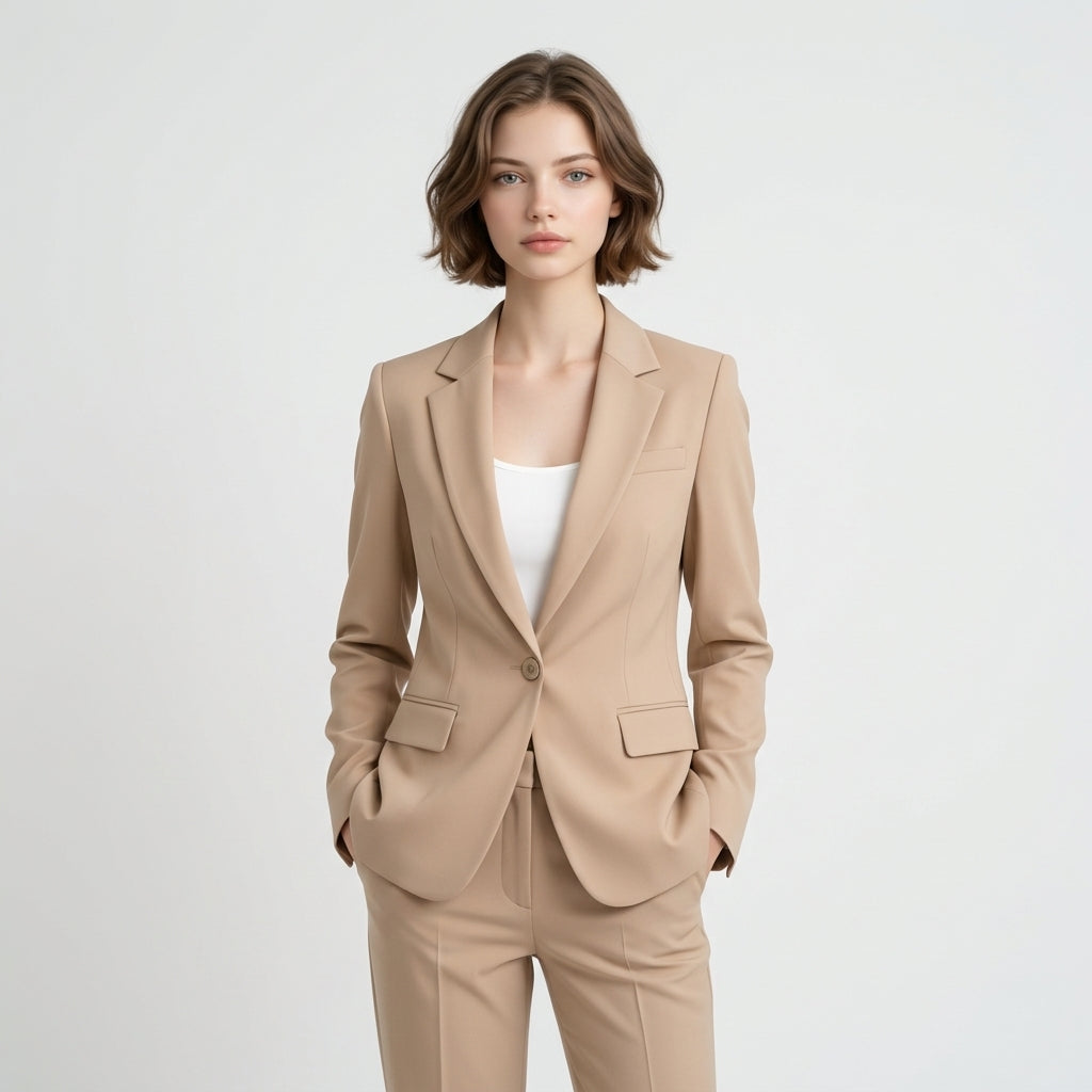 Beige Polyester Blazer